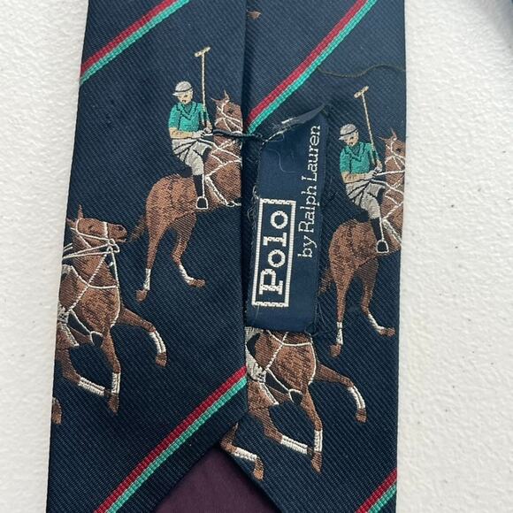 Polo Ralph Lauren Necktie Polo Equestrian Sport 100% Silk Handmade In USA Vtg - Picture 5 of 10